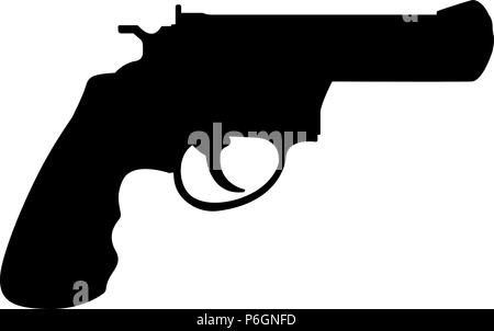 Revolver gun. Black silhouette drawing Stock Vector