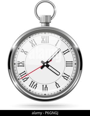 Metal vintage clock with roman numerals. With stop button Stock Vector