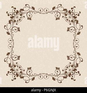 Floral ornament. Brown vintage frame on beige background Stock Vector