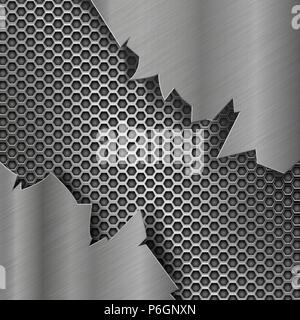 Metal perforated background with torn metal edges Stock Vector