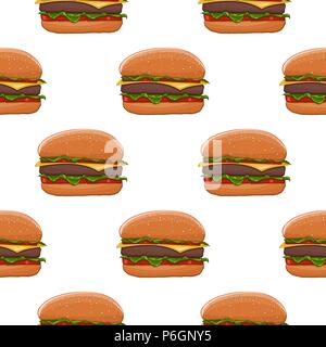 Hamburger. Colored drawing as seamless pattern Stock Vector