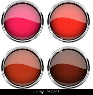 Collection of red glass buttons with chrome frame Stock Vector