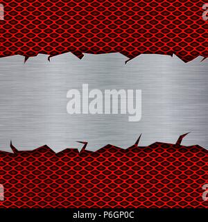 Red perforated background with metal brushed plate Stock Vector