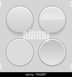 Gray plastic buttons. 3d round signs - normal, active, pushed Stock Vector