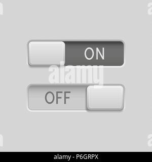 Toggle switch buttons. On and Off 3d rectangle gray icons Stock Vector