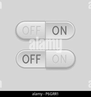 Toggle switch buttons. On and Off 3d oval gray icons Stock Vector