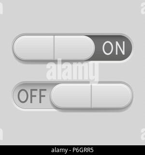 Toggle switch buttons. On and Off 3d oval gray icons Stock Vector