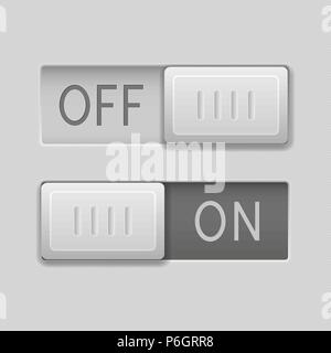 On and Off toggle switch slider buttons. Rectangle icons Stock Vector