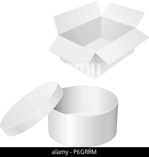 Round and square white boxes. Blank containers Stock Vector