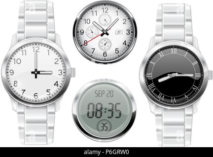 Men wrist watch. 3d set Stock Vector