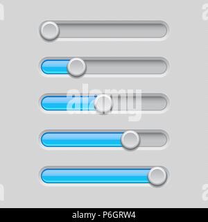 Slider bars. Gray blue volume level console Stock Vector