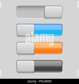 On and Off toggle switch buttons. Colored 3d icons Stock Vector