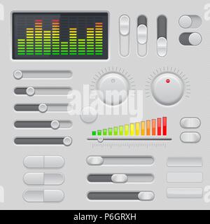 Gray interface buttons and sliders. 3d set of UI icons Stock Vector