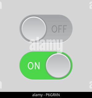 On and Off green toggle switch slider buttons Stock Vector