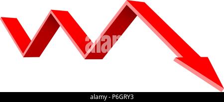 Red 3d down arrow. Financial graph Stock Vector
