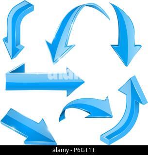 Blue arrows. 3d shiny set of icons Stock Vector