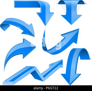 Blue arrows. 3d shiny set of icons Stock Vector