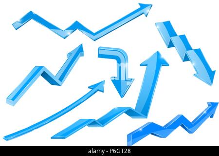 Blue arrows. 3d shiny set of icons Stock Vector