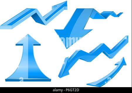 Blue arrows. 3d shiny set of icons Stock Vector