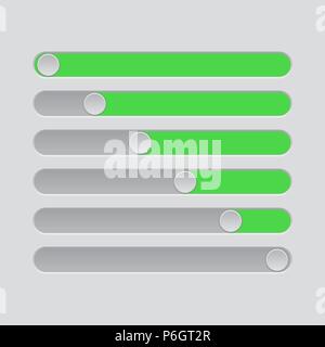 Slider bars. Gray green volume level console Stock Vector