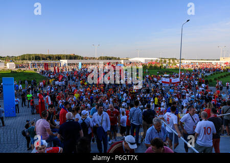 Kaliningrad, Russia - June 28 2018: Crowd of fans are going to the soccer match during the FIFA World Cup 2018 Stock Photo