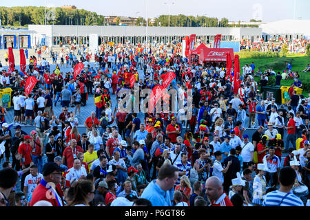Kaliningrad, Russia - June 28 2018: Crowd of fans are going to the soccer match during the FIFA World Cup 2018 Stock Photo