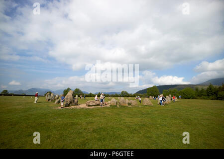 tourists at castlerigg stone circle cumbria england uk Stock Photo