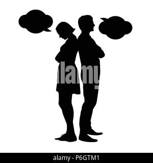 Silhouette of a young couple in a dispute - vektor Stock Vector
