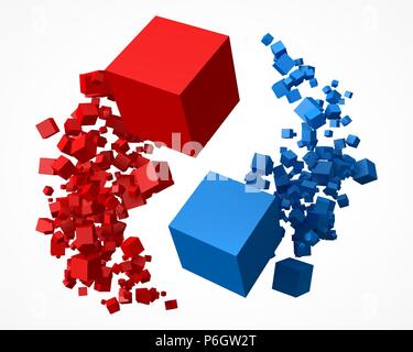 flock of red and blue cubes, rotating around each other. 3d style vector illustration Stock Vector