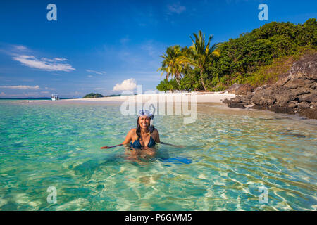 Scuba diving at Granito de Oro, Coiba island national park, Pacific coast, Veraguas province, Republic of Panama. Stock Photo