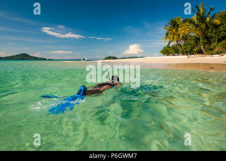 Scuba diving at Coiba island national park, Pacific coast, Veraguas province, Republic of Panama. Stock Photo