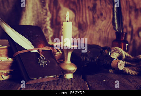 various vintage elements on old worn backgrounds different concepts Stock Photo