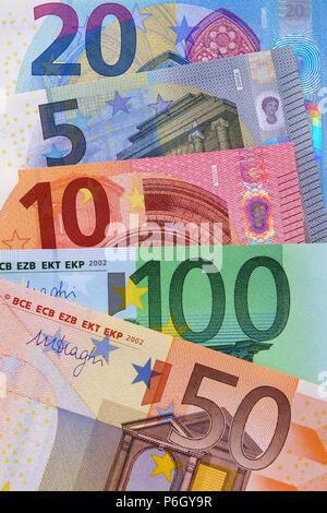 Various Euro currency bills Stock Photo