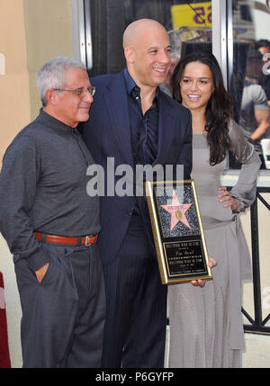 Vin Diesel and Michelle Rodriguez  at the ceremony honoring with a Star Vin Diesel on the Hollywood Walk Of Fame In Los Angeles.Vin Diesel and Michelle Rodriguez   Event in Hollywood Life - California, Red Carpet Event, USA, Film Industry, Celebrities, Photography, Bestof, Arts Culture and Entertainment, Topix Celebrities fashion, Best of, Hollywood Life, Event in Hollywood Life - California, movie celebrities, TV celebrities, Music celebrities, Topix, Bestof, Arts Culture and Entertainment, Photography,    inquiry tsuni@Gamma-USA.com , Credit Tsuni / USA, Honored with a Star on the Hollywood  Stock Photo