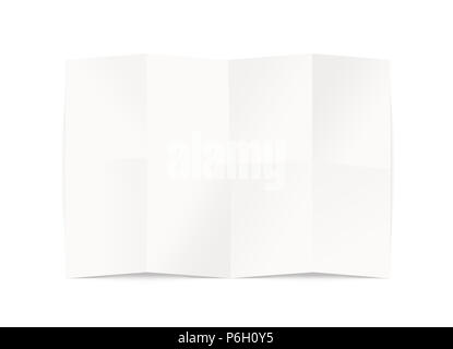 Blank map design mockup, isolated, clipping path, 3d illustration. Folded chart template mock up display. Clear draft plan paper sheet front view. Pattern diagram clear booklet. Clean map mockup. Stock Photo