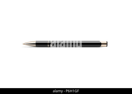 Black luxury pen mockup isolated on a white background. Nice pen for expensive design presentation. Mock up of dark pen on the white. Perfect way to show the corporate identity. Drawing and writing. Stock Photo