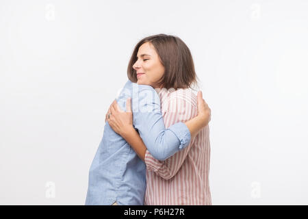 European mother and daughter hugging each other. Stock Photo