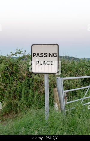 Sign at a Passing Place on a very narrow country lane Stock Photo