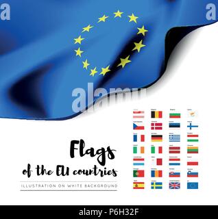 Flags of the countries of the European Union. EU flags. Vector set Stock Vector