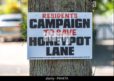 Protest placards against greenbelt development by local residents over the proposed building of 250 homes on a greenbelt site in Brentwood, Essex Stock Photo