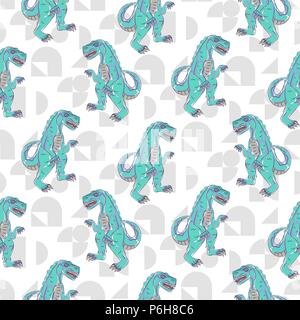 Dino monster boy seamless vector pattern. Stock Vector