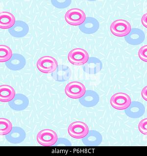 Inflatable rings in pool blue water seamless vector pattern. Stock Vector