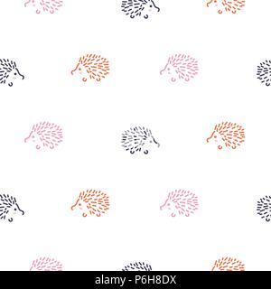 Cute baby hedgehogs seamless vector pattern. Stock Vector