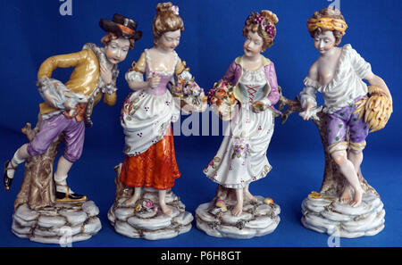 Vintage Capodimonte Italian Porcelain Figures or Figurines Representing the Four Seasons Stock Photo
