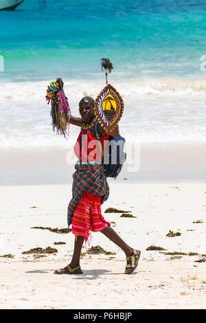 Diani Beach, Mombasa, Kenya - 10.30.2017: Single black kenyan male