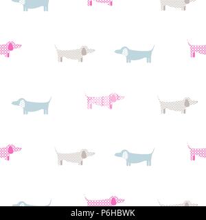 Dachshund dog seamless vector simple colorful pattern. Stock Vector