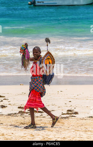 Diani Beach, Mombasa, Kenya - 10.30.2017: Single black kenyan male