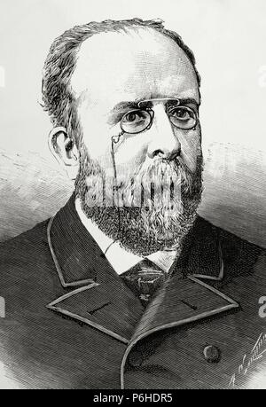 Teodoro Llorente Olivares (1836-1911).  Spanish writer. Engraving by Arturo Carretero. La Ilustracion Espanola y Americana, 1890. Stock Photo