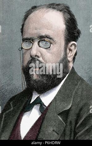 Teodoro Llorente Olivares (1836-1911).  Spanish writer. Colored engraving by P. Ross. La Ilustration Catalana, 1893. Colored. Stock Photo