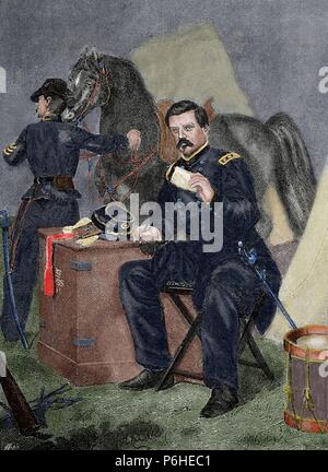 George Brinton McClellan (1826 âAi  1885). Major general during the American Civil War and the Democratic presidential nominee in 1864, who later served as Governor of New Jersey. Engraving. Colored. Stock Photo
